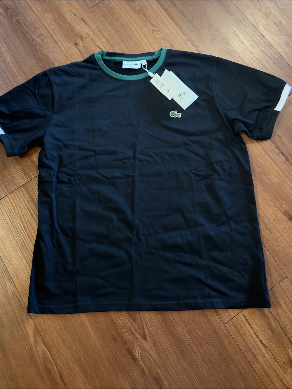 Lacoste Men's Black Crewneck Logo T-Shirt with Green Trim